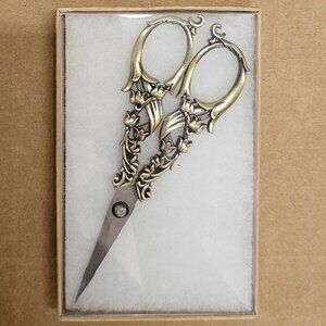 Victorian Tulip Garden Embroidery Scissors, Antique Gold Finish - Gift Boxed